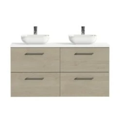 Tiger Badkamermeubel Studio 120cm Naturel Eik/witte Waskom Met Ronde Greep