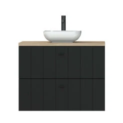 Tiger Maryport Badkamermeubelset 80 Cm Mat Zwart Met Licht Eiken Houten Wasblad, Keramische Opzetkom En Matzwarte Grepen -Tiger 123 884