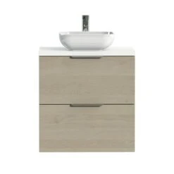 Tiger Badkamermeubel Studio 60 Cm Naturel Eik Met Keramische Waskom Hoogglans Wit En Profielgrepen