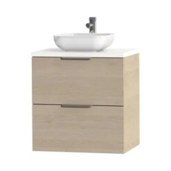 Tiger Badkamermeubel Studio 60 Cm Naturel Eik Met Keramische Waskom Hoogglans Wit En Profielgrepen -Tiger 123 897