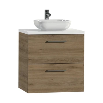 Tiger Badkamermeubel Studio 60cm Chalet Eik/witte Waskom Met Vierkante Greep 2 Tiger Badkamermeubel Studio 60cm Chalet Eik/witte Waskom Met Vierkante Greep - Afbeelding 2