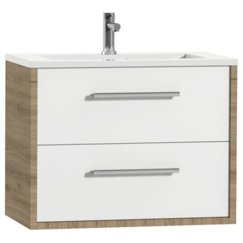 Tiger Badkamermeubel Boston 80 Cm Chalet Eik Met Polybeton Wastafel Wit En Ronde Grepen Chroom 2 Tiger Badkamermeubel Boston 80 Cm Chalet Eik Met Polybeton Wastafel Wit En Ronde Grepen Chroom - Afbeelding 2